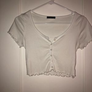 Brandy Melville White Cropped Button-Up Top